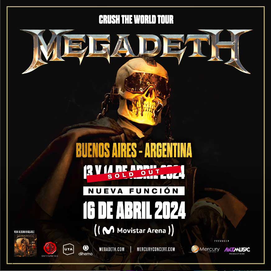 Megadeth agrega una tercer  fecha en el Movistar&nbsp;Arena