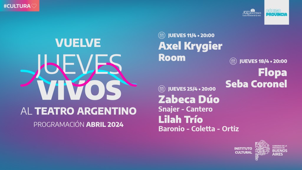 Regresa el ciclo de música “Jueves Vivos” al Teatro Argentino